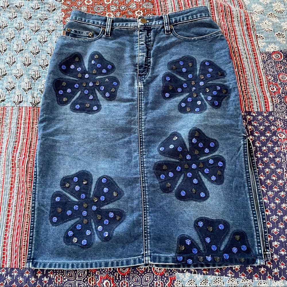 Y2K Moschino Jean Skirt w/ Floral Design